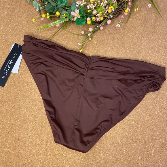 La Blanca Island Goddess Shirred Band Hipster Bottom Java Size 10 - Picture 12 of 14